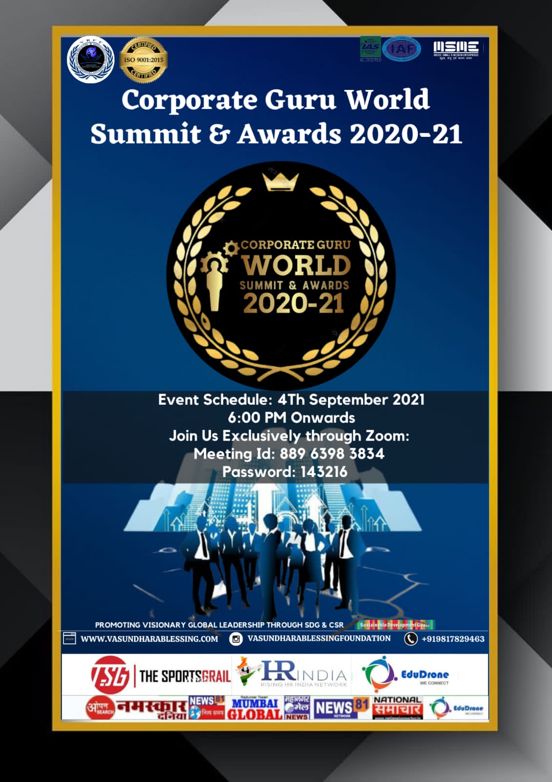 Corporate Guru World Summit And Awards 2021, 4th September