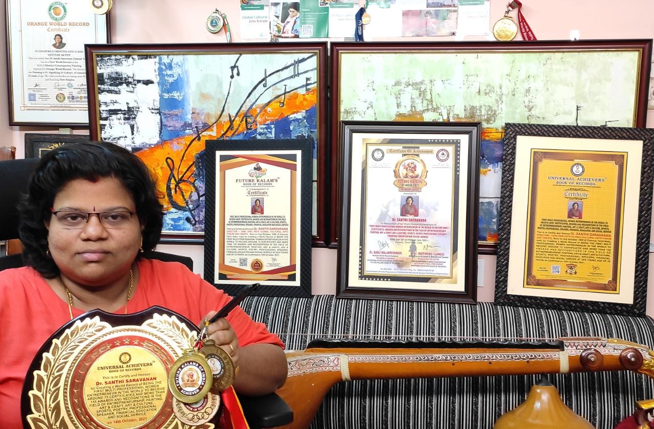 Dr. Santhi Saravanan Gets Inducted In The Universal Book Of Records And Future Kalams Book Of Records