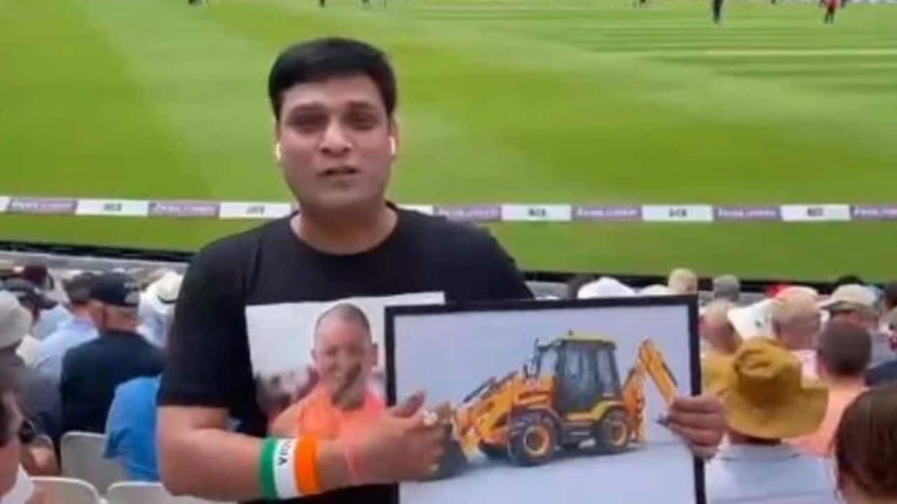 Watch UP CM Yogi Adityanath Fan Rahul Turns Up At The Oval During India vs England 1st ODI 2022, Bulldozer Baba Video Goes Viral