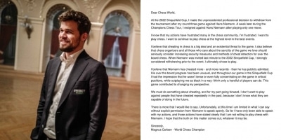 Magnus Carlsen courts controversy, calls Niemann a cheat, says he is not willing to play against the American